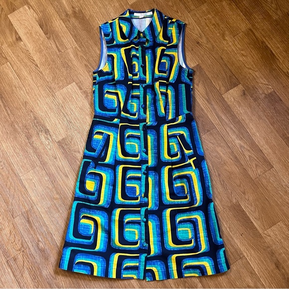 Boden Dresses & Skirts - Boden Blue and Green Geometric Button Down Midi Dress